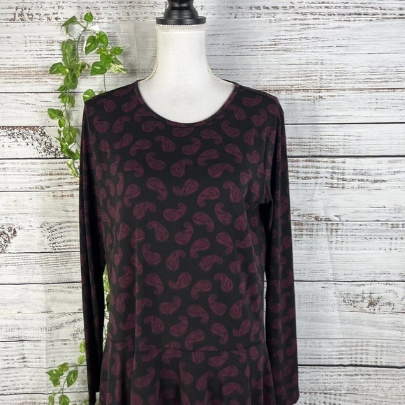 Michael Kors Dress size Large Purple Black Paisley Slinky Stretch High Low Boho - Picture 4 of 13